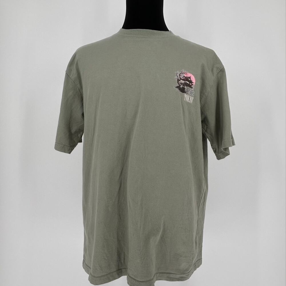 RGSTR Tokyo Japan Graphic T-Shirt Mens M Sage Green Cherry Blossom Pagoda Tee